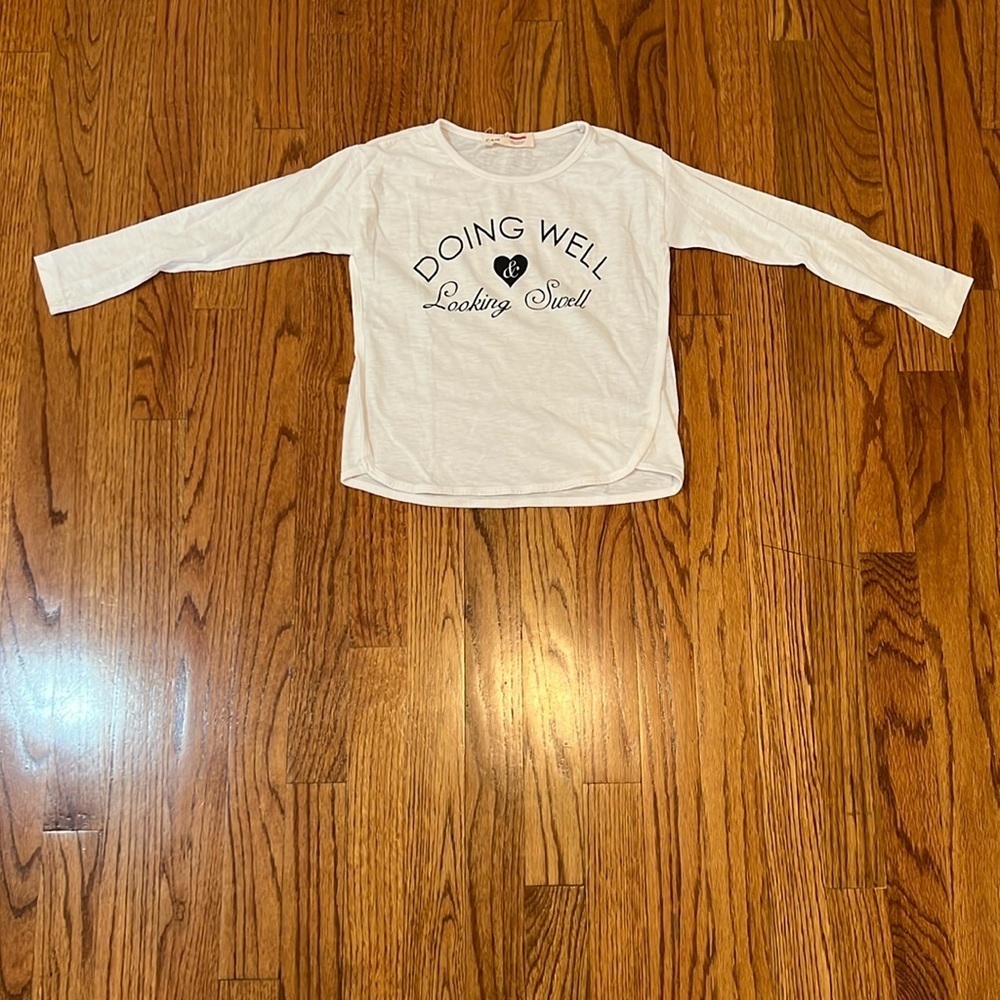 Kids Girls Long Sleeve T-Shirt White with Black print Size 6y